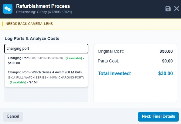 Live Refurbishment Workflow UI