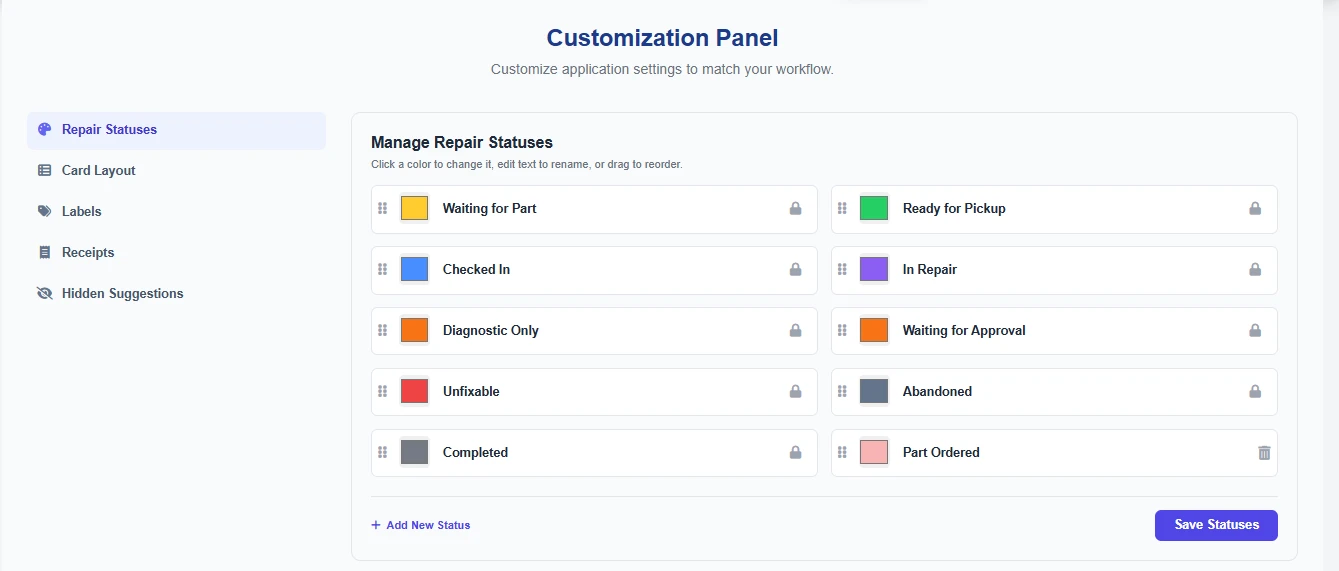 Live Customization Settings UI
