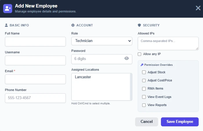 Live Employee Management UI